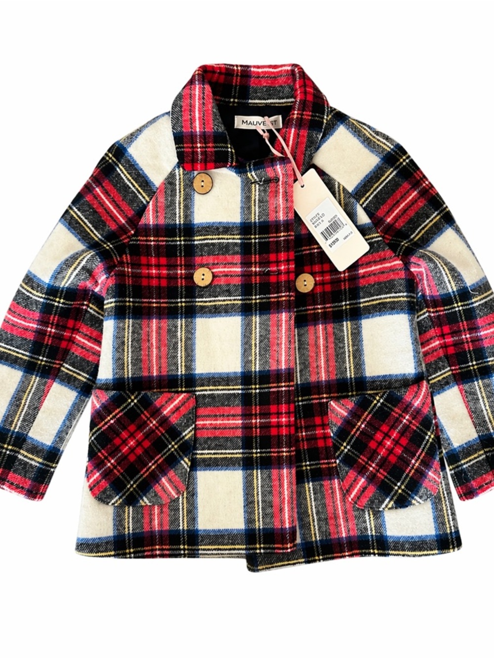 Girls Plaid Wool Blend Coat Red Navy Tartan Holiday Jacket NWT Size 5